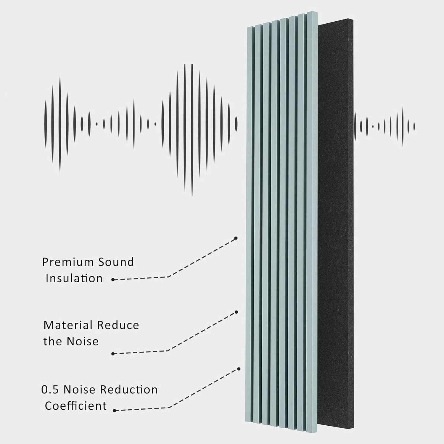 interior slats pet and wooden soundproof grooved acoustic art panels blue PVC 3side wood slat panel acoustic wooden