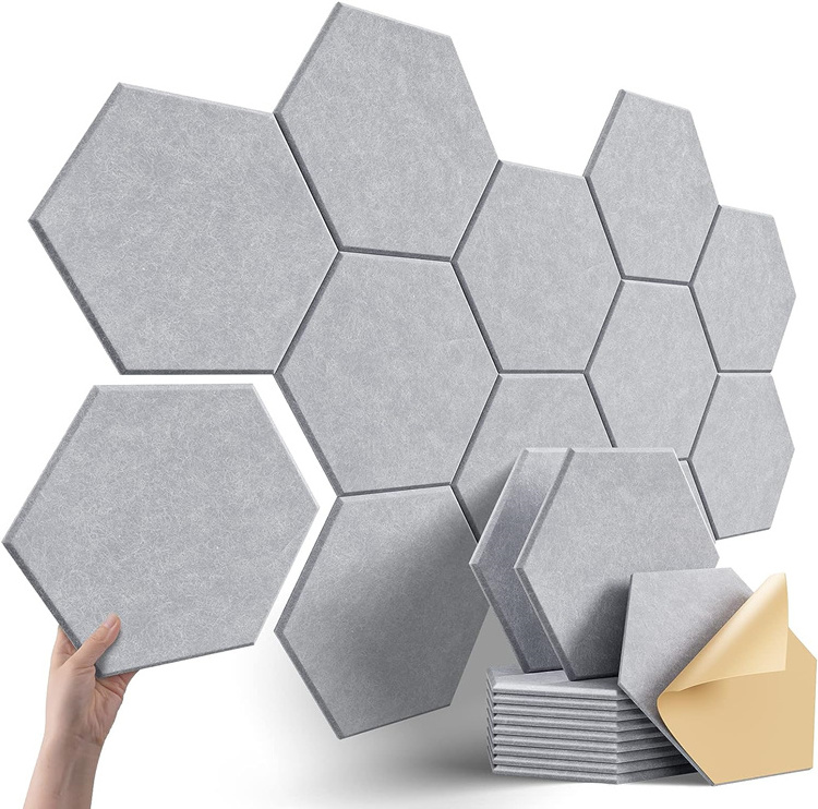 sound absorbing diy self adhesive pet acoustic wall panel sound proofing hexagon polyester fiber acoustic panel for wall