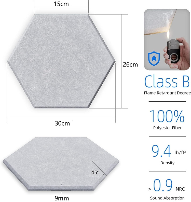 sound absorbing diy self adhesive pet acoustic wall panel sound proofing hexagon polyester fiber acoustic panel for wall