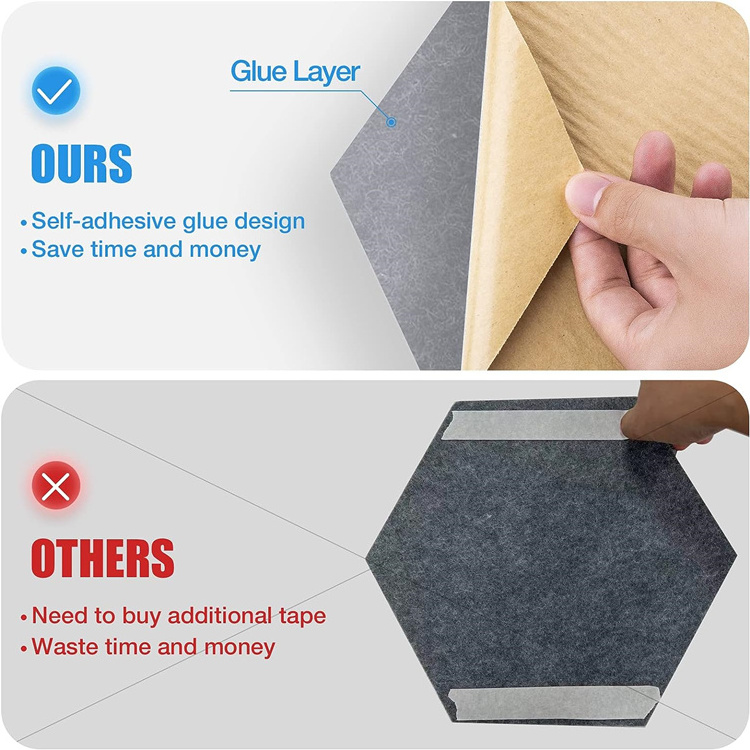 sound absorbing diy self adhesive pet acoustic wall panel sound proofing hexagon polyester fiber acoustic panel for wall