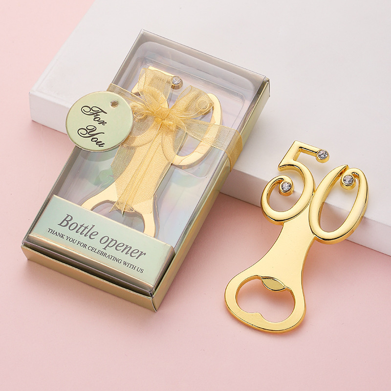 Wholesale 30 50 70 80th Birthday Anniversary souvenirs Golden bottle opener with number for guests