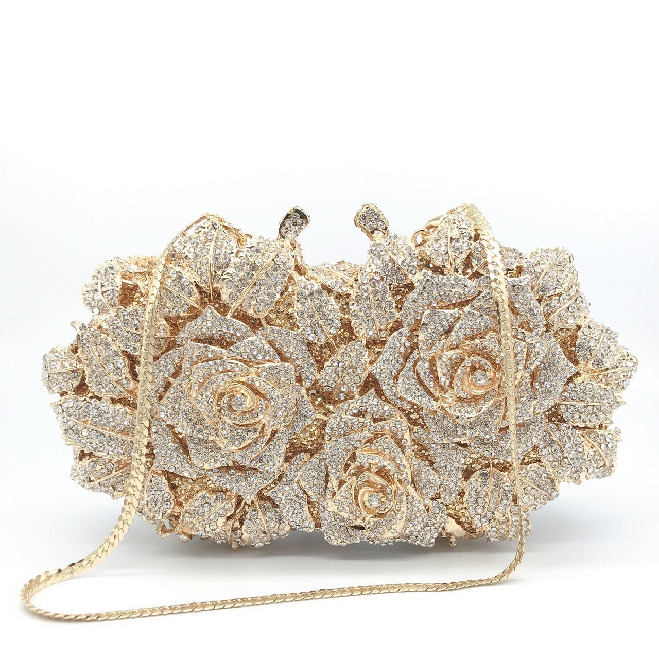 Rose Gold Rose Flower Shaped Crystal Clutch bag free shipping diamond colorful Handmade Evening bags Bridal purse Customized