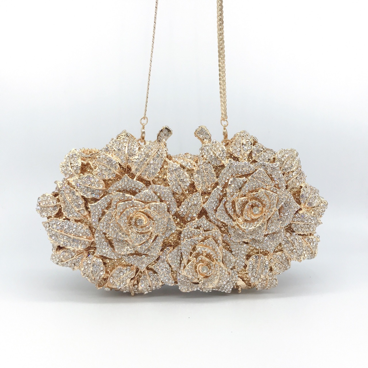 Rose Gold Rose Flower Shaped Crystal Clutch bag free shipping diamond colorful Handmade Evening bags Bridal purse Customized