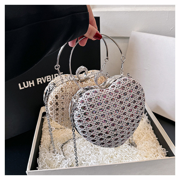 Rhinestone Evening Bag Love Heart Shaped Clutch Womens Fashion Diamond Banquet Clutch Purse Wedding Bridal Prom Wallets