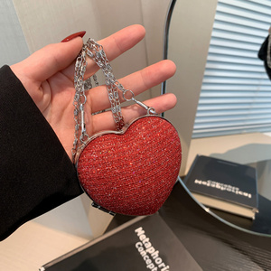 Love Heart Shaped Coin Purse Headphones USB Cable Lipstick Storage Bag Pendant Key Chain Sequined Shoulder Crossbody Mini Bag