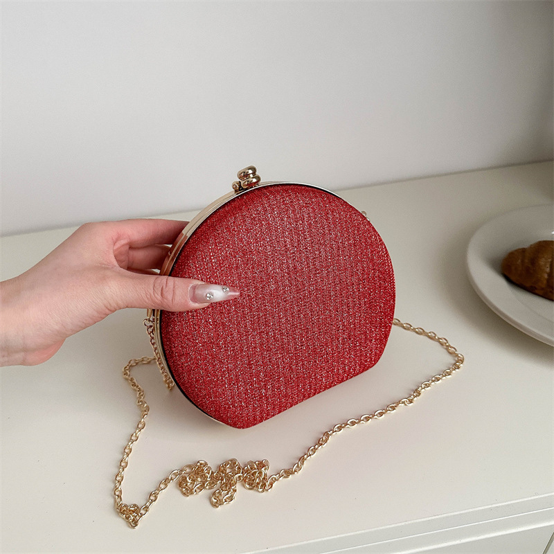 Stylish Bling Sequin Round Bag Women Shiny Spherical Crossbody Bag Dating Evening Party Frame Chain Shoulder Handbag