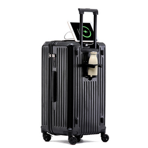 Large Capacity Travel Luggage Aluminum frame Suitcase pull rod Case 24/28/32 " with Cup Holder Travel Case Combination box