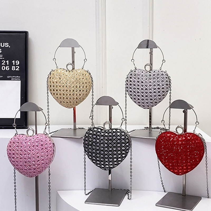 Rhinestone Evening Bag Love Heart Shaped Clutch Womens Fashion Diamond Banquet Clutch Purse Wedding Bridal Prom Wallets