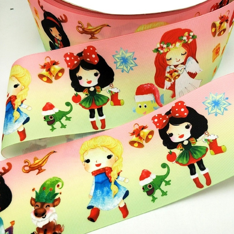 75mm Christmas cartoon girl Printed Grosgrain Ribbon For Crafts DIY Hair Bows Birthday Party Decoration