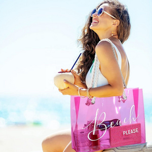 Personalized Neon Transparent Tote Bag for Bridesmaid Bachelorette Beach Party Gift