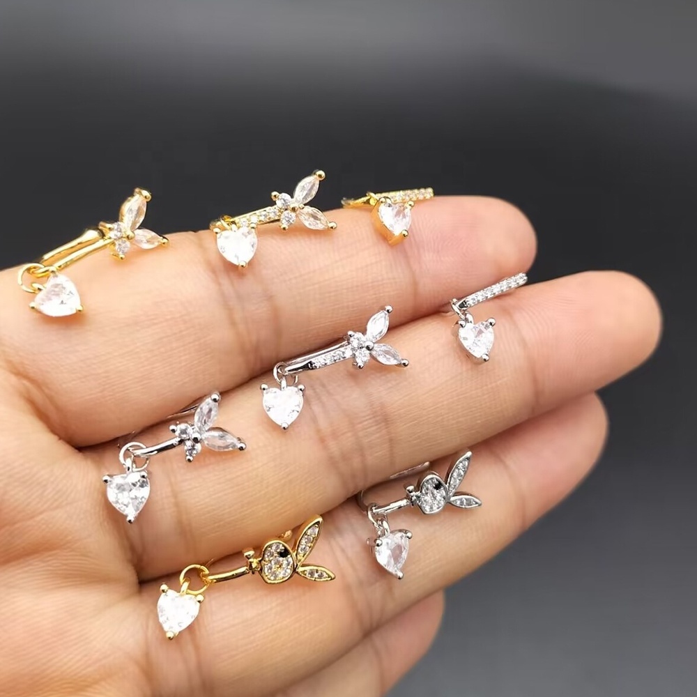 Rhinestone Rabbit butterfly nose cuffs dangle for non pierced nose fake Nose Piercing