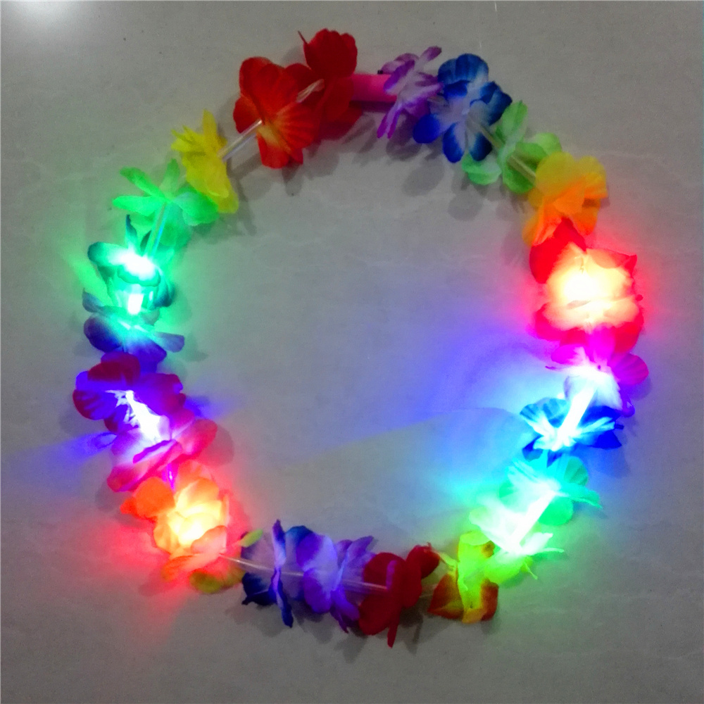 Hawaii Led Flower Garland Necklace Lei 2 Artificial Flower Wholesale Flower Leis Hawaiian Kukui Nut Lei Necklace