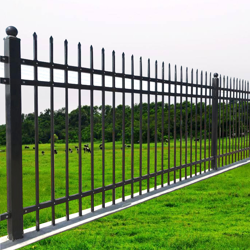 3 Rail Black Metal Picket Fencing Wrought Iron Fence Spear Top Steel Fence