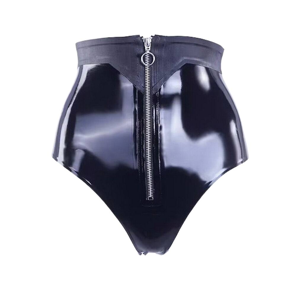 Latex Rubber Men Hip Sexy Shorts Low Waist Zipper Boxer Underwear Size XXS-XXL