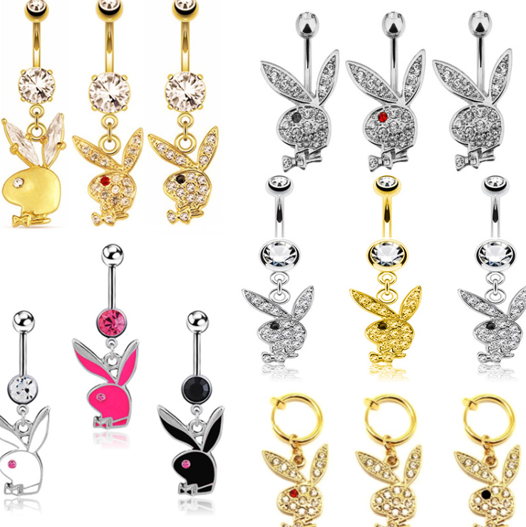 Cute Rabbit Bunny Belly Rings 316L Surgical Steel Piercing Belly Button Rings Animal Navel Piercing Jewelry