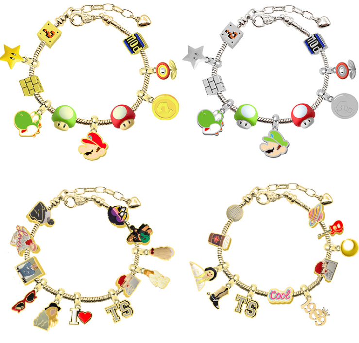 Cartoon style mario brothers charm bracelets anime wristband cartoon bracelets girls boys kids