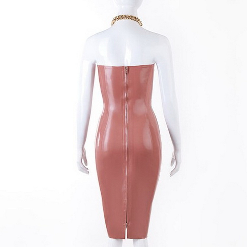 Metallic Pink High Neck Latex Swimwear Suit 3d Breast with Crotch Zipper