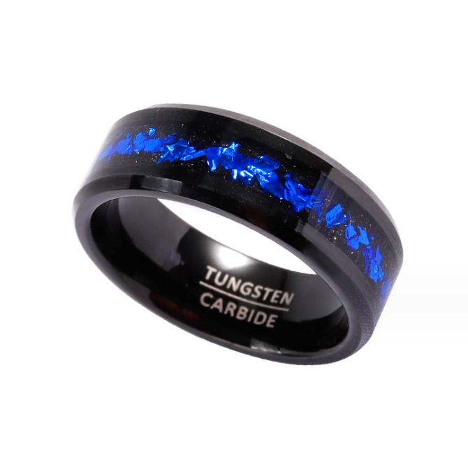 Black Tungsten Carbide ring for Men Women Fashion Engagement Wedding Band Blue Opal Inlay Polished Comfort Fit