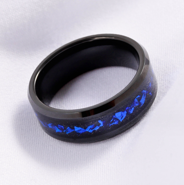 Black Tungsten Carbide ring for Men Women Fashion Engagement Wedding Band Blue Opal Inlay Polished Comfort Fit