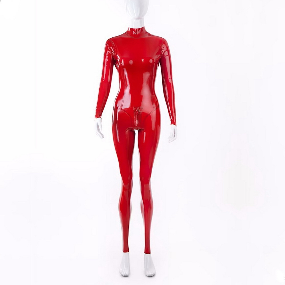 Neck Entry Silver Full Body Latex Catsuit Rubber Fetish Bodysuits Open Hole for Condom Thumb