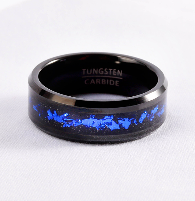 Black Tungsten Carbide ring for Men Women Fashion Engagement Wedding Band Blue Opal Inlay Polished Comfort Fit