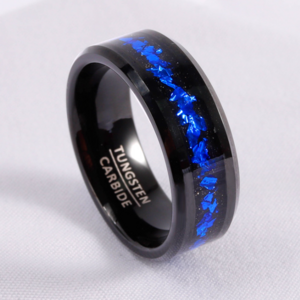 Black Tungsten Carbide ring for Men Women Fashion Engagement Wedding Band Blue Opal Inlay Polished Comfort Fit