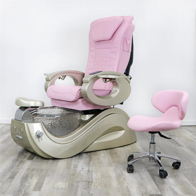 Pink Pedicure Chairs No Plumbing Recliner Massage Foot Spa Chair Luxury with Bowl