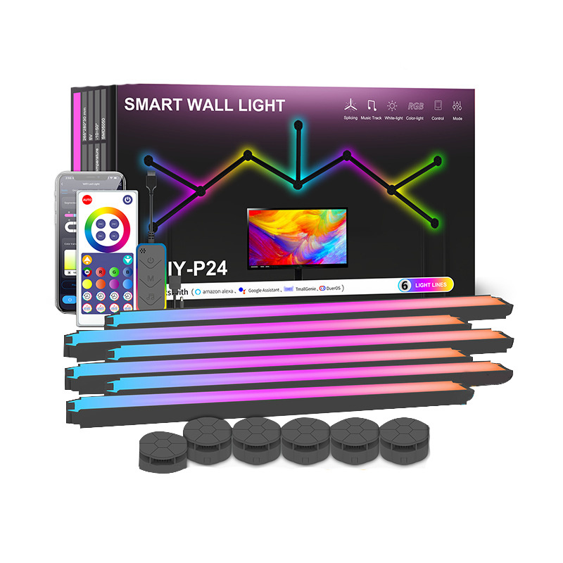 6 lights Dimmable DIY Line Glides Wall light RGB Smart LED Wall Lights Multicolor Segmented APP Control Game Music Sync