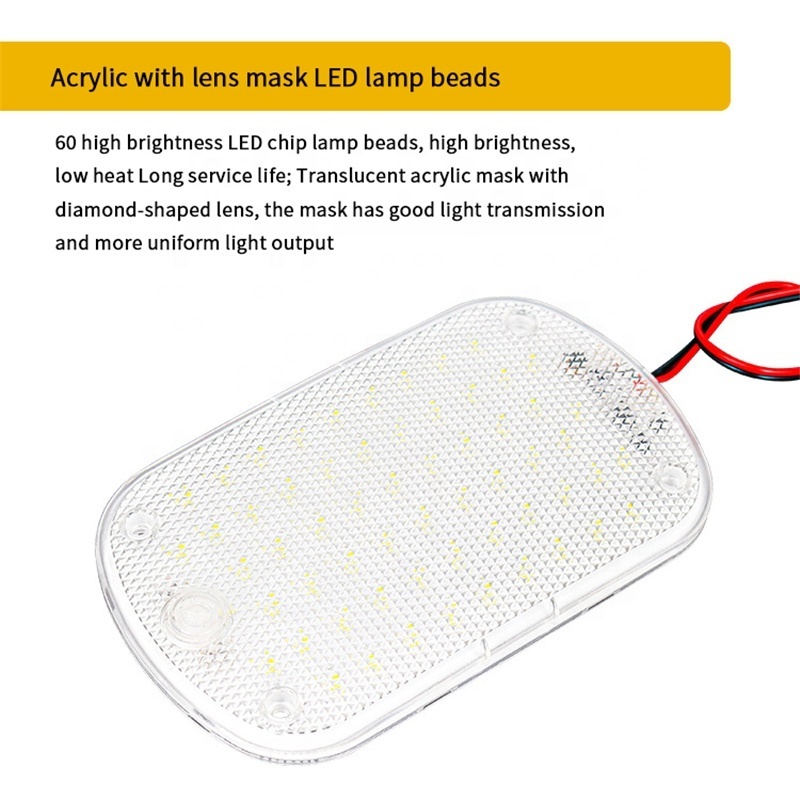 60 Leds 12V-85V LED Car Vehicle RV Interior Dome Roof Ceiling Reading Light With Switch For Lorry Caravan