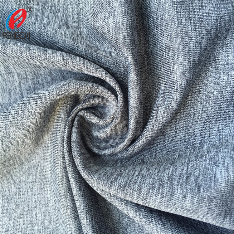 90% polyester 10% spandex fabric grey melange single jersey fabric t-shirt fabric