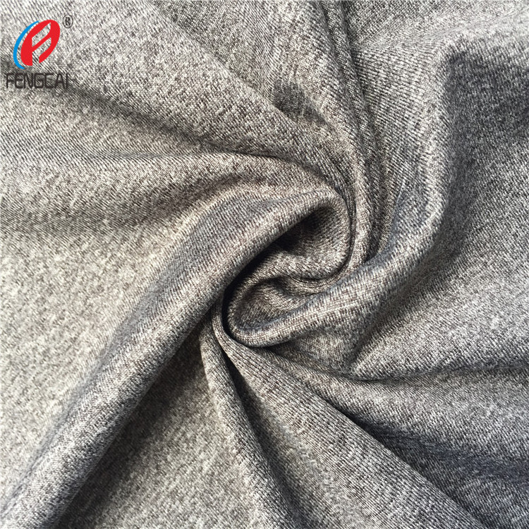 90% polyester 10% spandex fabric grey melange single jersey fabric t-shirt fabric