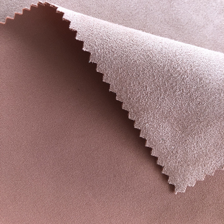 380gsm air layer micro suede fabric weft polyester spandex solid stretch scuba knit brushed suede fabric for clothing