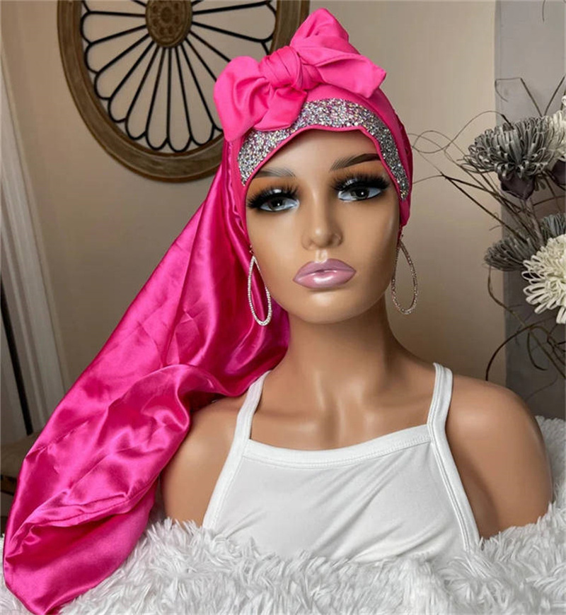 Customize Satin Hair Rhinestone Bonnet Bling Bonnet Long Designer Hair Diamond Bonnets