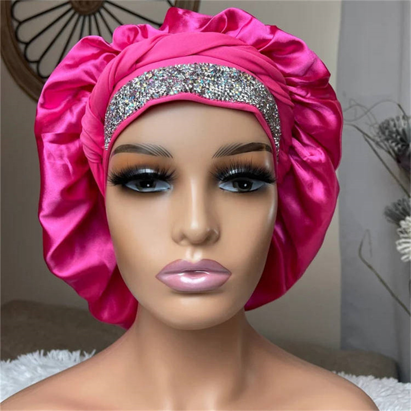 Customize Satin Hair Rhinestone Bonnet Bling Bonnet Long Designer Hair Diamond Bonnets