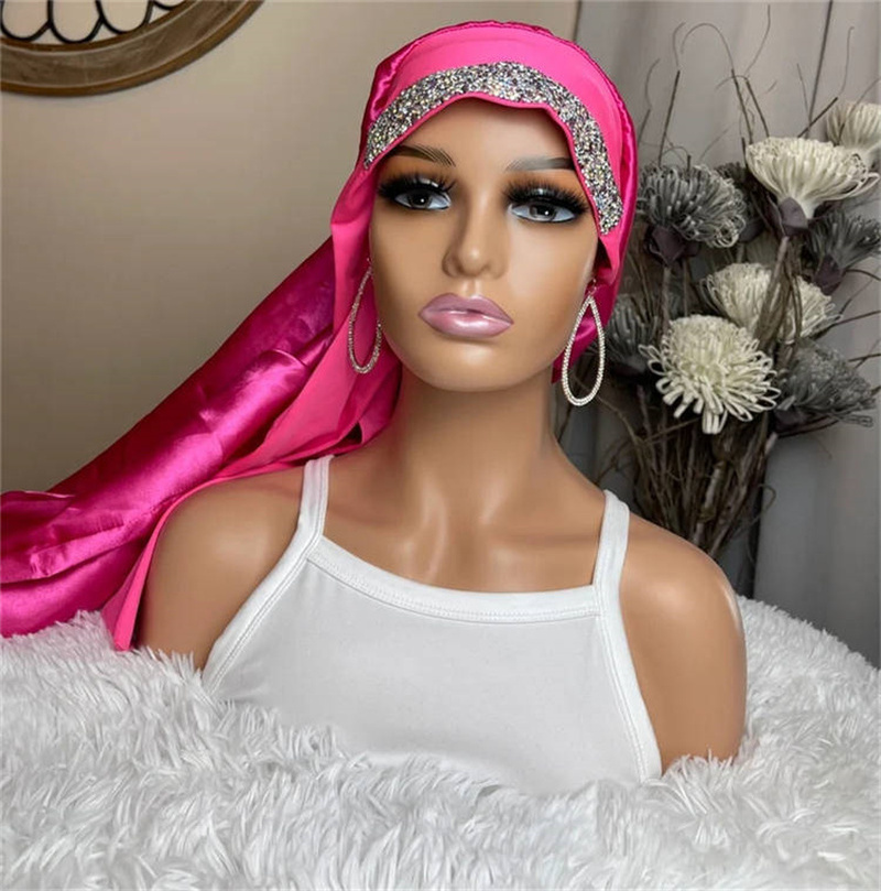 Customize Satin Hair Rhinestone Bonnet Bling Bonnet Long Designer Hair Diamond Bonnets