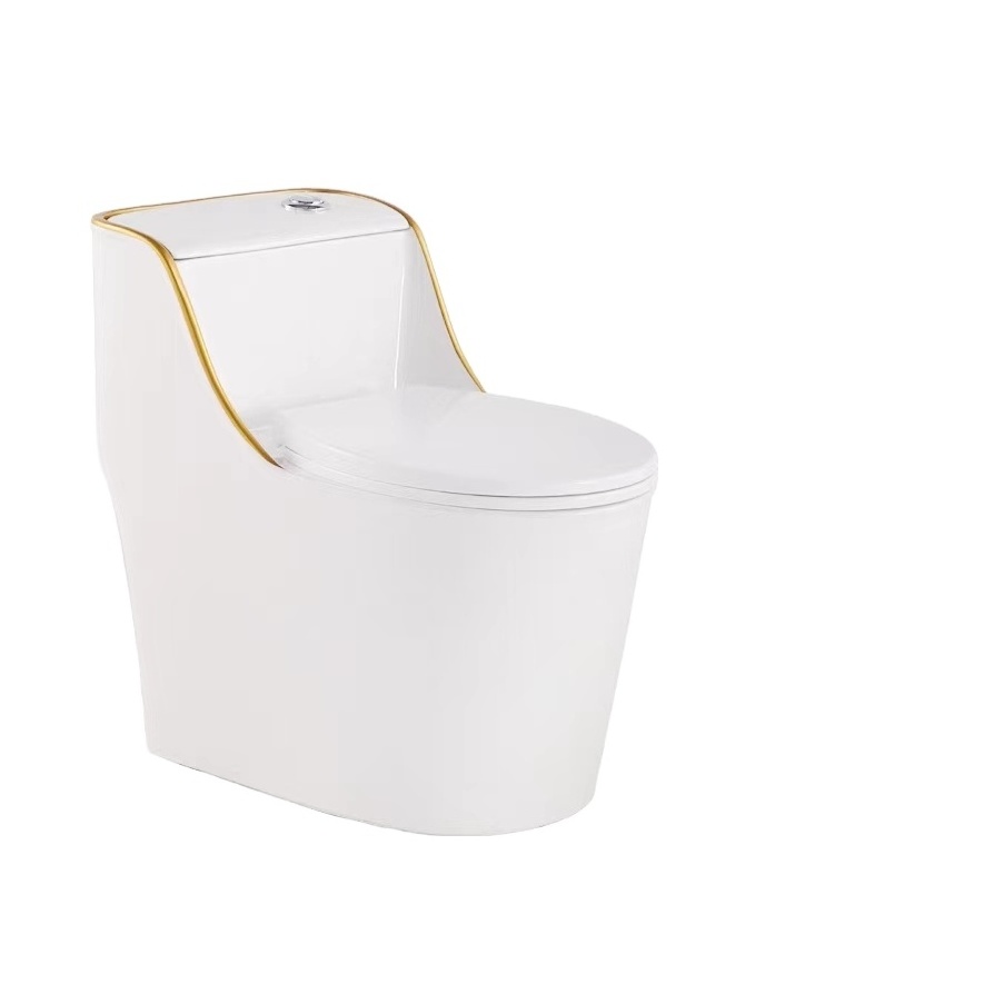 Luxury Bathroom Sanitary Ware Electroplated Ceramic Gold Pattern Black Color Toilet