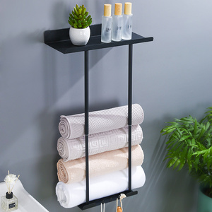 Vertical Hot Sell Matt Black Towel Rack Self Adhesive Bathroom Rack Black Towel Holder