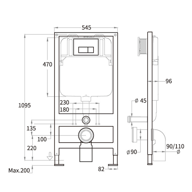 FG-100  frame  toilet wall hung concealed flush system