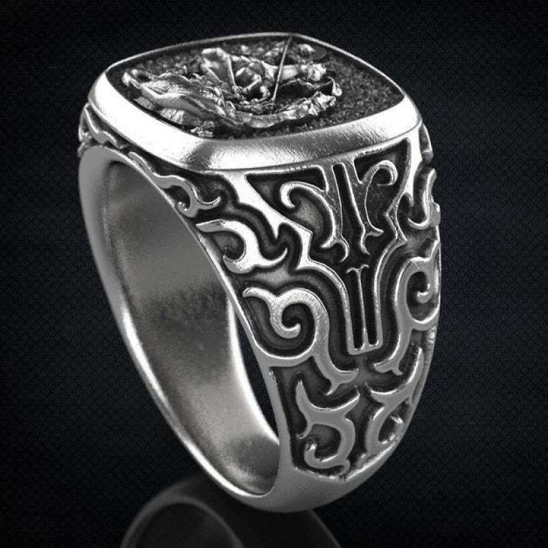 Hot Punk Cool Male Finger Ring Silver Metal Vintage Knight Rings Ancient Roman Soldier Malone Ring