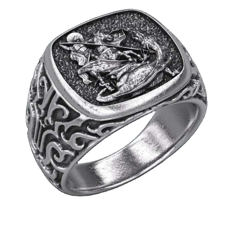 Hot Punk Cool Male Finger Ring Silver Metal Vintage Knight Rings Ancient Roman Soldier Malone Ring