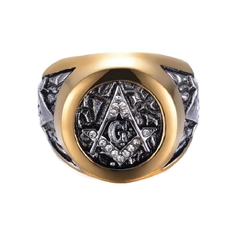 Factory Direct Hip Hop Fashion gold plated masonic signet ring for men gold custom logo ring freemason seal ring