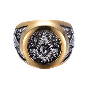 Factory Direct Hip Hop Fashion gold plated masonic signet ring for men gold custom logo ring freemason seal ring