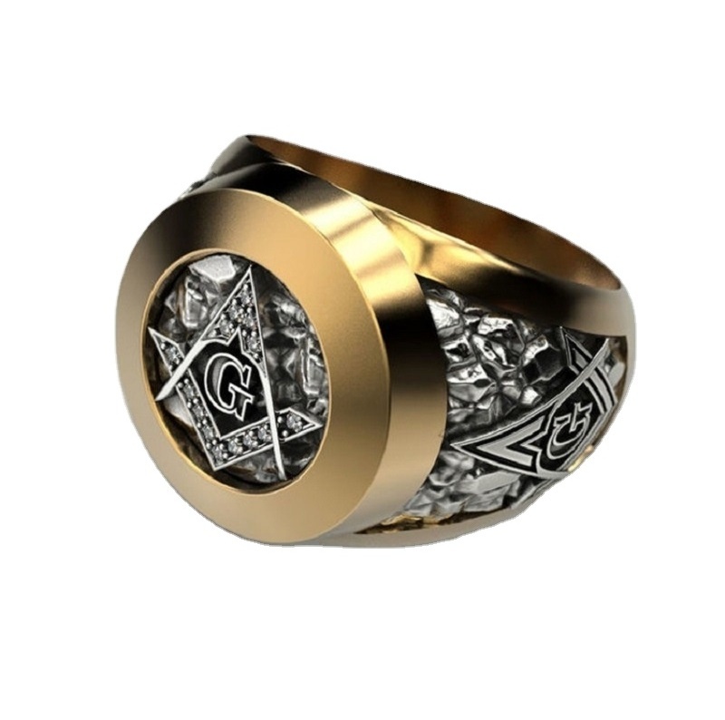 Factory Direct Hip Hop Fashion gold plated masonic signet ring for men gold custom logo ring freemason seal ring