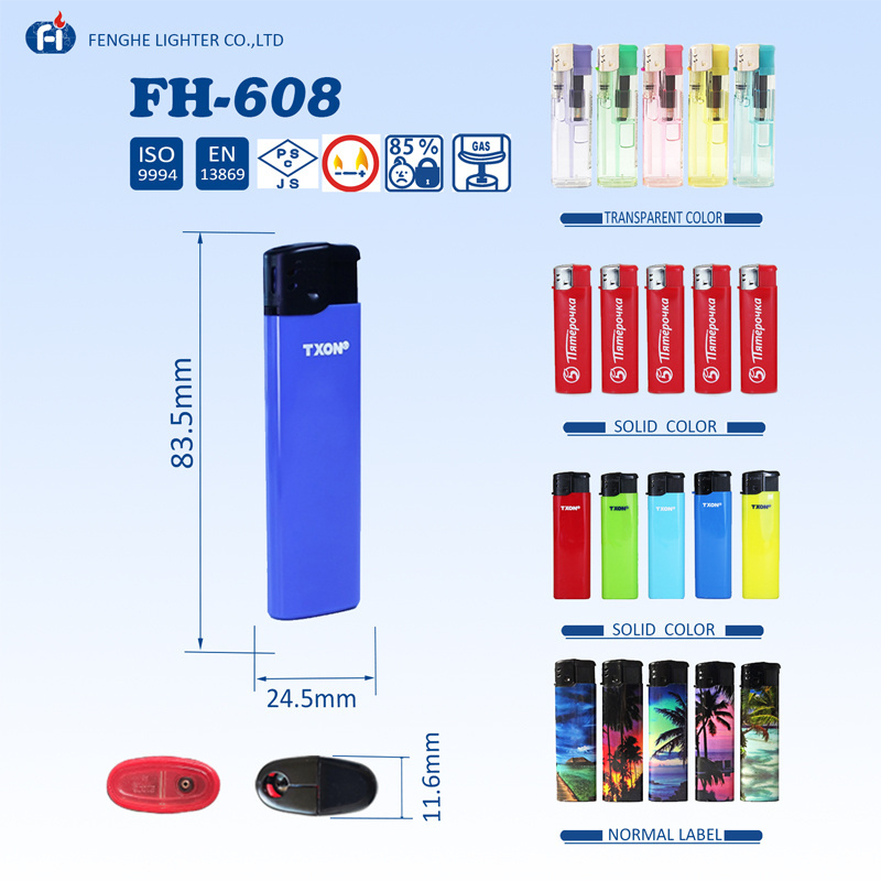 FH-608 cheap disposable electronic gas cigarette plastic piezo custom lighter