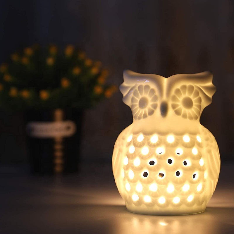 White Owl Ceramic Wax Warmer Tea Light Diffuser Essential Oil Burner Tealight Wax Melt Warmer Fragrance Oil Burner Candle Burner