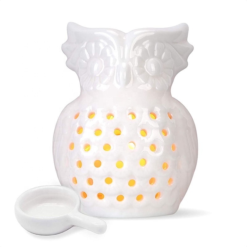 White Owl Ceramic Wax Warmer Tea Light Diffuser Essential Oil Burner Tealight Wax Melt Warmer Fragrance Oil Burner Candle Burner