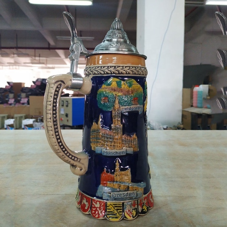 Wholesale Custom German ceramic beer mug with metal lid