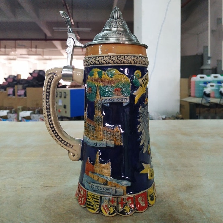 Wholesale Custom German ceramic beer mug with metal lid