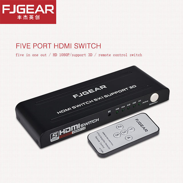 FJGEAR 5X1 HDMI remote control Switch 5 port HDMI Switch