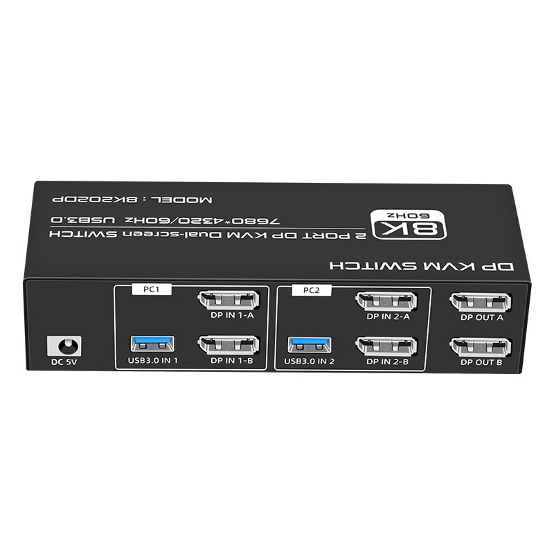 8K202DP Fjgear Support Customization 7680*4320/60Hz Hd Dual-Screen Switch 2 Port Displayport 8K Kvm Switch